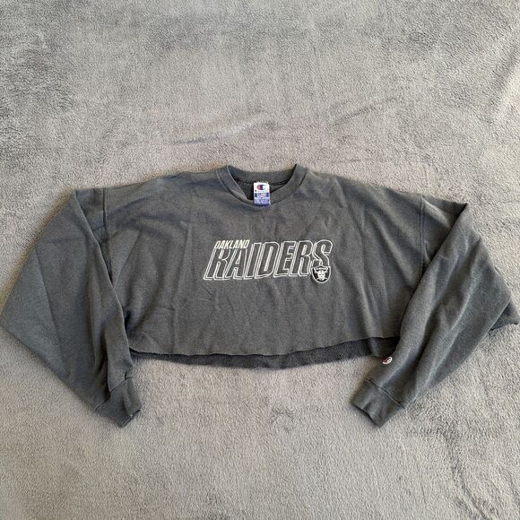 Champion Oakland Raiders Crewneck Cut Out Crop Sweatshirt Jacket Women's Size XL - Picture 1 of 9